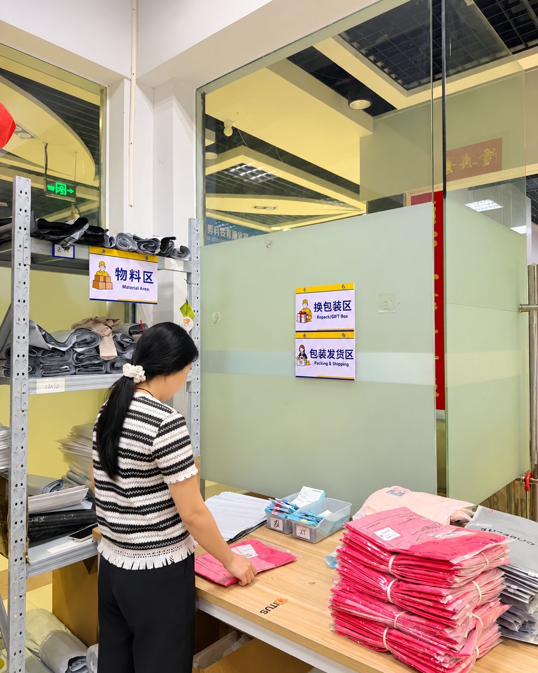 Packed apparel ready for handover in the Bitus packing and shipping area